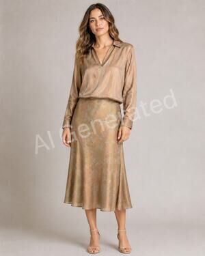 Finity Studio Women’s Size 6 Silk Blouse Maxi Skirt Set Y2K Romantic Evening